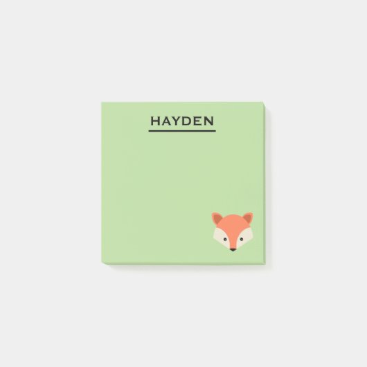 Cute Fox Face on Green Personalized Post-it® Notes (Voorkant)