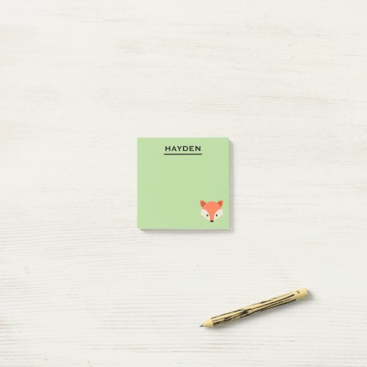 Cute Fox Face on Green Personalized Post-it® Notes (Op bureau)