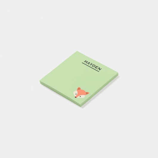 Cute Fox Face on Green Personalized Post-it® Notes (Schuin)