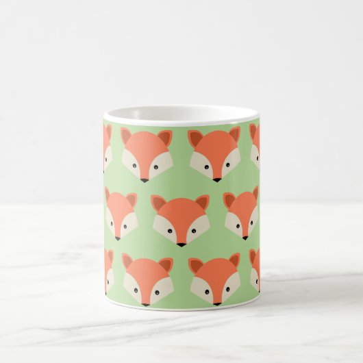 Cute Fox Face Pattern on Green Koffiemok (Center)