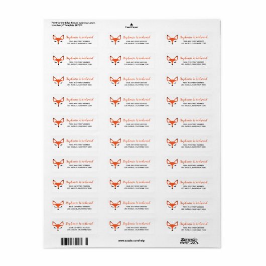 Cute Fox Face Script Return Address Label (Full Sheet)