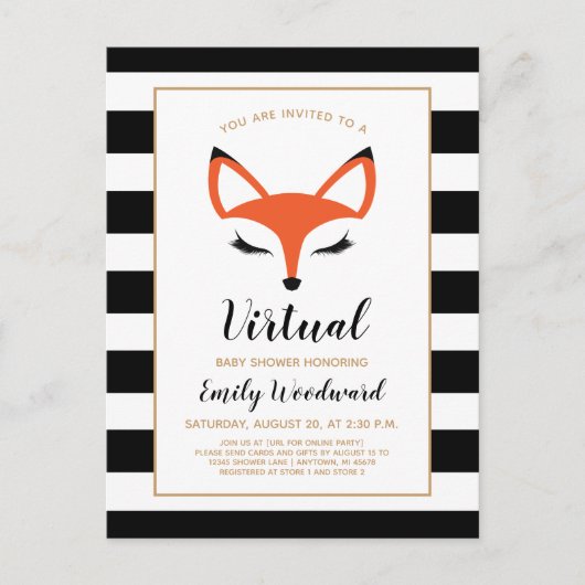 Cute Fox Face Virtual Baby shower Invitation Briefkaart (Voorkant)