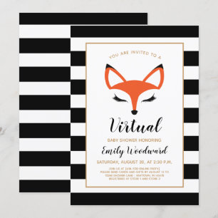 Cute Fox Face Virtual Baby shower Invitation Kaart