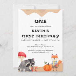 Cute Fox First Birthday Invitation Kaart