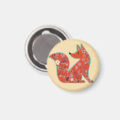 Cute Fox Floral Pattern Folk Art Magneet (Voorkant / Achterkant)