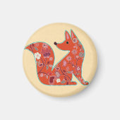 Cute Fox Floral Pattern Folk Art Magneet (Voorkant)