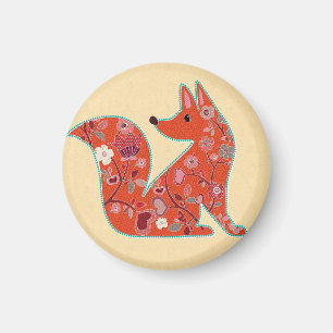 Cute Fox Floral Pattern Folk Art Magneet