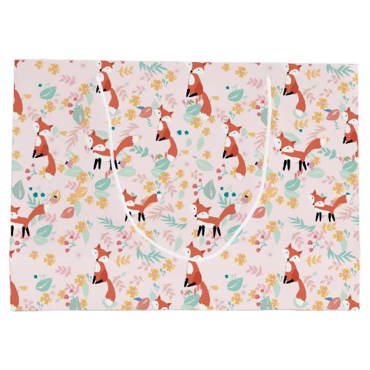 Cute Fox Floral Pink Design Groot Cadeauzakje (Achterkant)