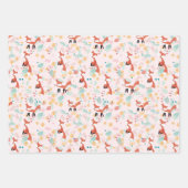 Cute Fox Floral Pink Design Inpakpapier Vel (Voorkant)