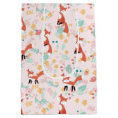 Cute Fox Floral Pink Design Medium Cadeauzakje (Achterkant)