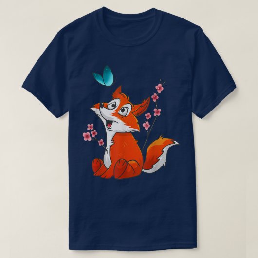 Cute Fox & Flower Graphics Japanse Cherry Blossom T-shirt (Design voorkant)