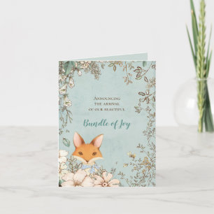  Cute Fox foto Florals Green Boy Birth Aankondiging