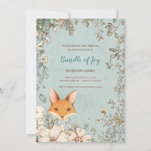 Cute Fox Foto Leaf Floral Baby Birth Aankondiging