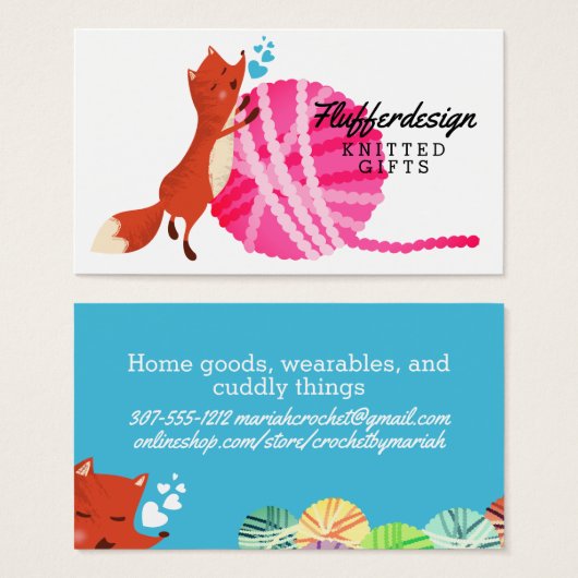 Cute fox garen breien haakwerk visitekaartje (Voorkant /achterkant)