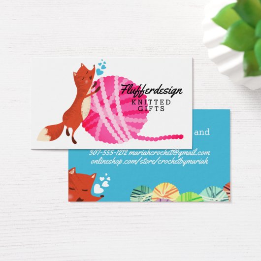 Cute fox garen breien haakwerk visitekaartje (Bureau)