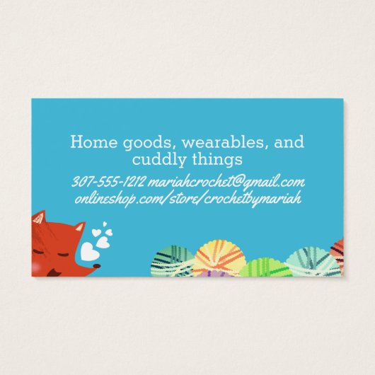 Cute fox garen breien haakwerk visitekaartje (Achterkant)