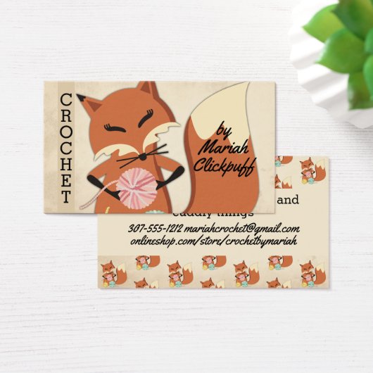 Cute fox garen breien haakwerk visitekaartje (Bureau)