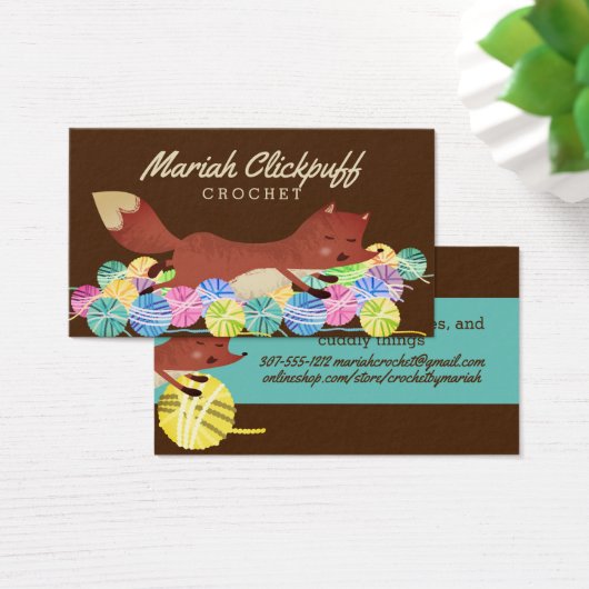 Cute fox garen breien haakwerk visitekaartje (Bureau)