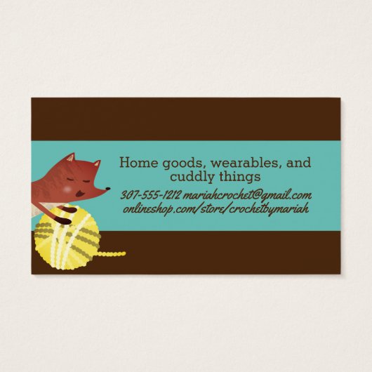 Cute fox garen breien haakwerk visitekaartje (Achterkant)