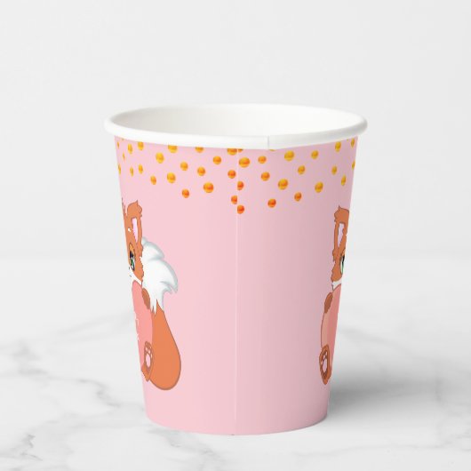 Cute Fox & Golden Confetti op Roze Papieren Bekers (Rechts)