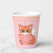 Cute Fox & Golden Confetti op Roze Papieren Bekers (Voorkant)