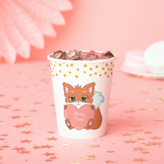 Cute Fox & Golden Confetti Party Papieren Bekers (Insitu)