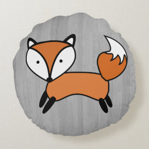 Cute Fox & Gray Wooden Planten Omkeerbaar Rond Kussen