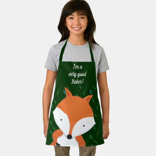 Cute Fox Green Baker Apron Schort (Insitu)
