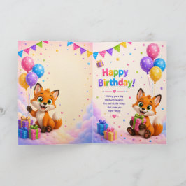 Cute Fox Happy Birthday Card for Kids Kaart