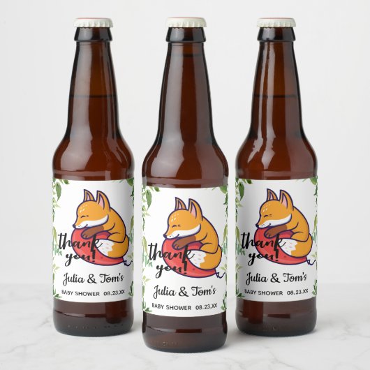 Cute Fox Hartelijk dank Baby shower Bier Etiket (Flessen)
