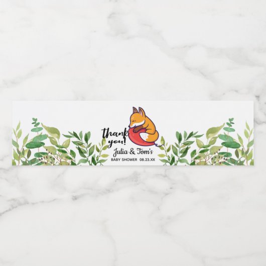 Cute Fox Hartelijk dank Baby shower Waterfles Etiket (Enkel label)