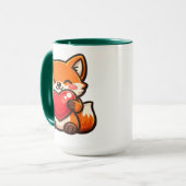 Cute Fox Heart Mug – Kawaii Fox with Red Heart  Mok (Voorkant links)