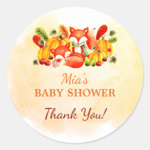 Cute Fox Herfst Autumn Baby shower Classic Round S Ronde Sticker