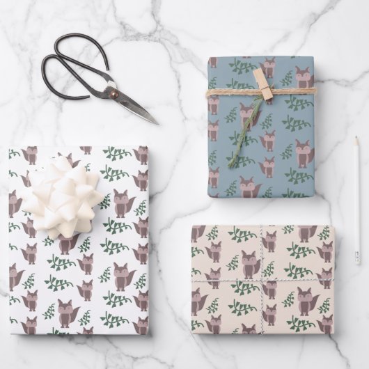 Cute Fox Herfst Autumn Greenery Inpakpapier Vel (Voorkant)
