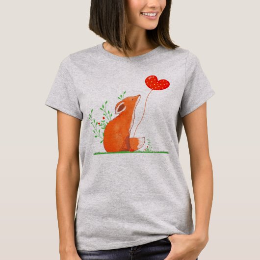 Cute Fox Holding voor een hartballon T-shirt (Voorkant)