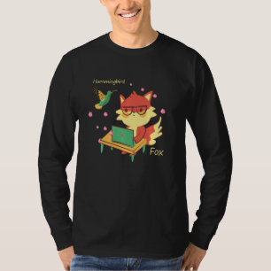 Cute Fox & Hummingbird Sakura Blossom Flower Studi T-shirt
