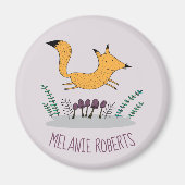 Cute Fox Illustration Kinder Name Magneet (Voorkant)