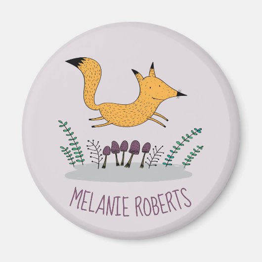 Cute Fox Illustration Kinder Name Magneet (Voorkant)