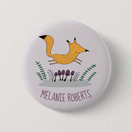 Cute Fox Illustration Kinder Name Ronde Button 5,7 Cm (Voorkant)