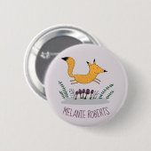 Cute Fox Illustration Kinder Name Ronde Button 5,7 Cm (Voorkant /achterkant)