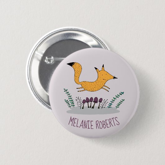 Cute Fox Illustration Kinder Name Ronde Button 5,7 Cm (Voorkant /achterkant)