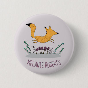 Cute Fox Illustration Kinder Name Ronde Button 5,7 Cm
