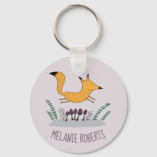 Cute Fox Illustration Kinder Name Sleutelhanger