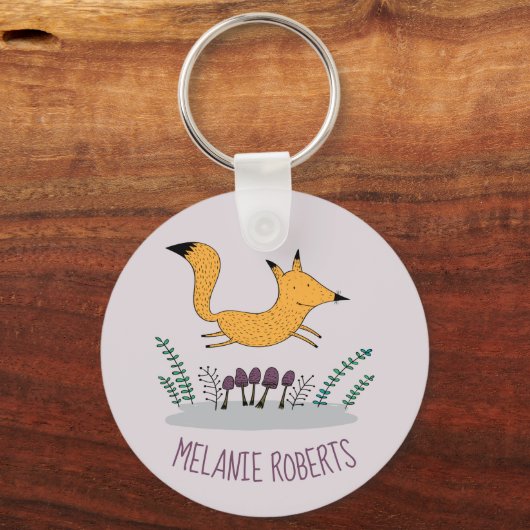 Cute Fox Illustration Kinder Name Sleutelhanger (Achterkant)
