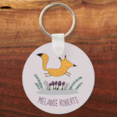 Cute Fox Illustration Kinder Name Sleutelhanger (Voorkant)