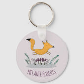 Cute Fox Illustration Kinder Name Sleutelhanger (Achterkant)