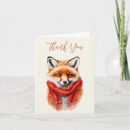 Cute Fox in a Red Scarf Autumn Image Bedankkaart