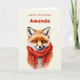 Cute Fox in a Red Scarf Autumn Image Birthday Kaart