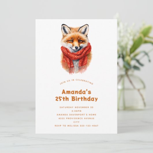 Cute Fox in a Red Scarf Autumn Image Birthday Kaart (Staand voorkant)