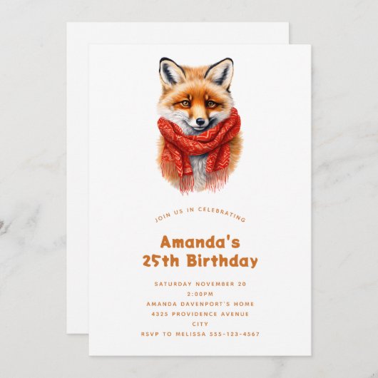 Cute Fox in a Red Scarf Autumn Image Birthday Kaart (Voorkant / Achterkant)
